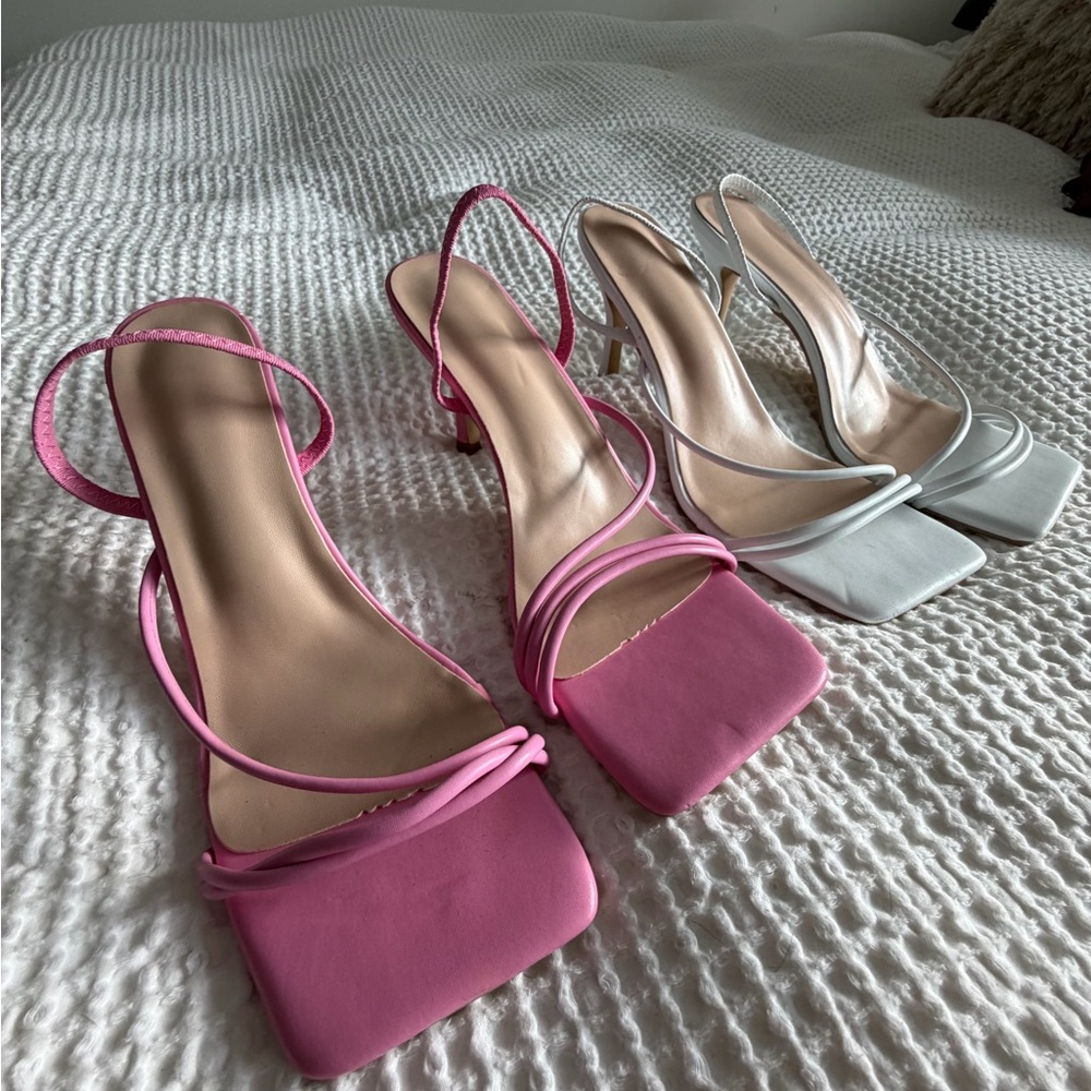 Elegant Pink and White Strappy Heels